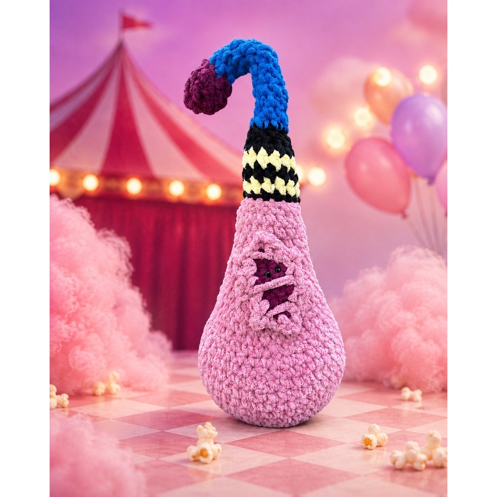 Handmade Crochet Cotton Candy Cocoon Alien Clown Horror Decor 16 Inch